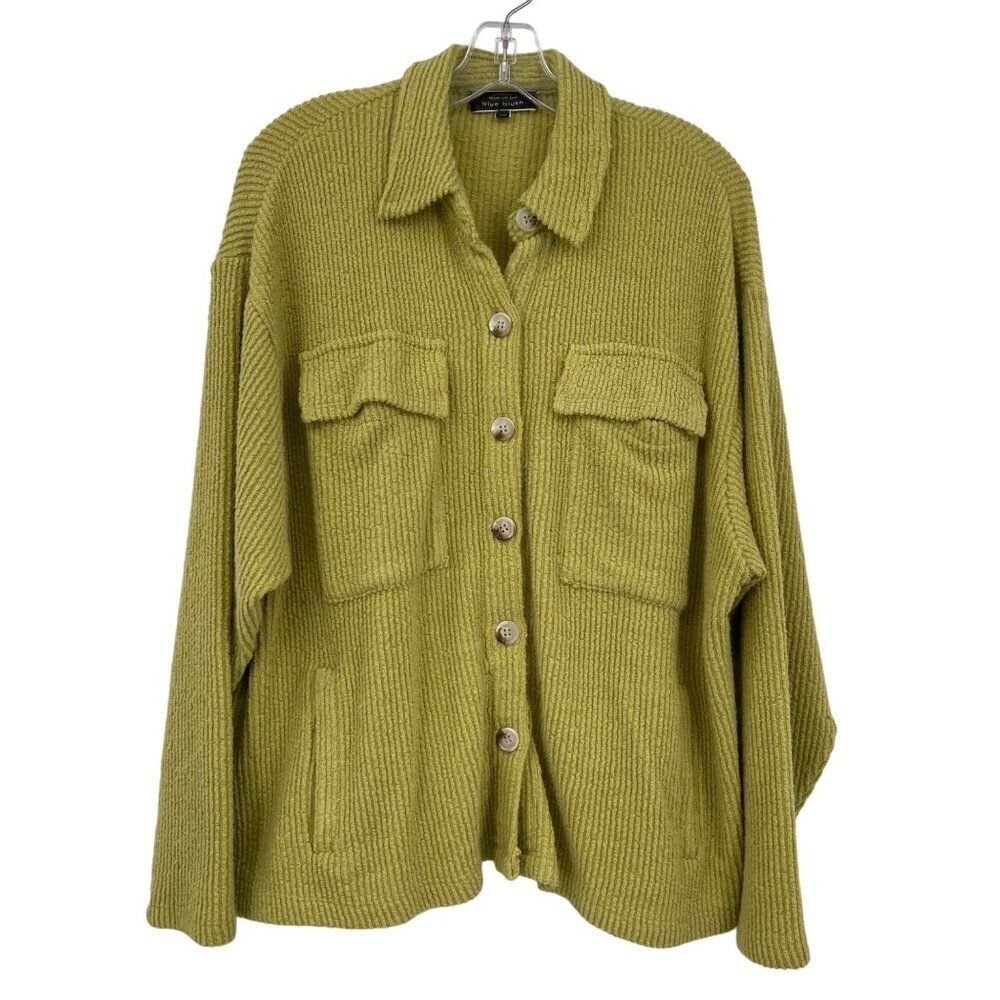 Oversized Ribbed Soft Corduroy Jacket Shacket‎ Pockets Women's M Yellow Green